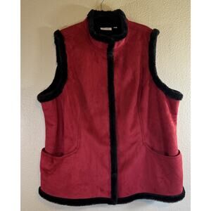 D & Co Vest Jacket Plus 2X Red Black Faux Suede and Fur Denim & Company